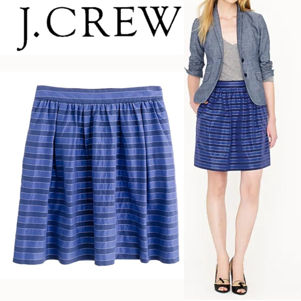 J.Crew Stripe Taffeta Mini Skirt Size 6 Blue